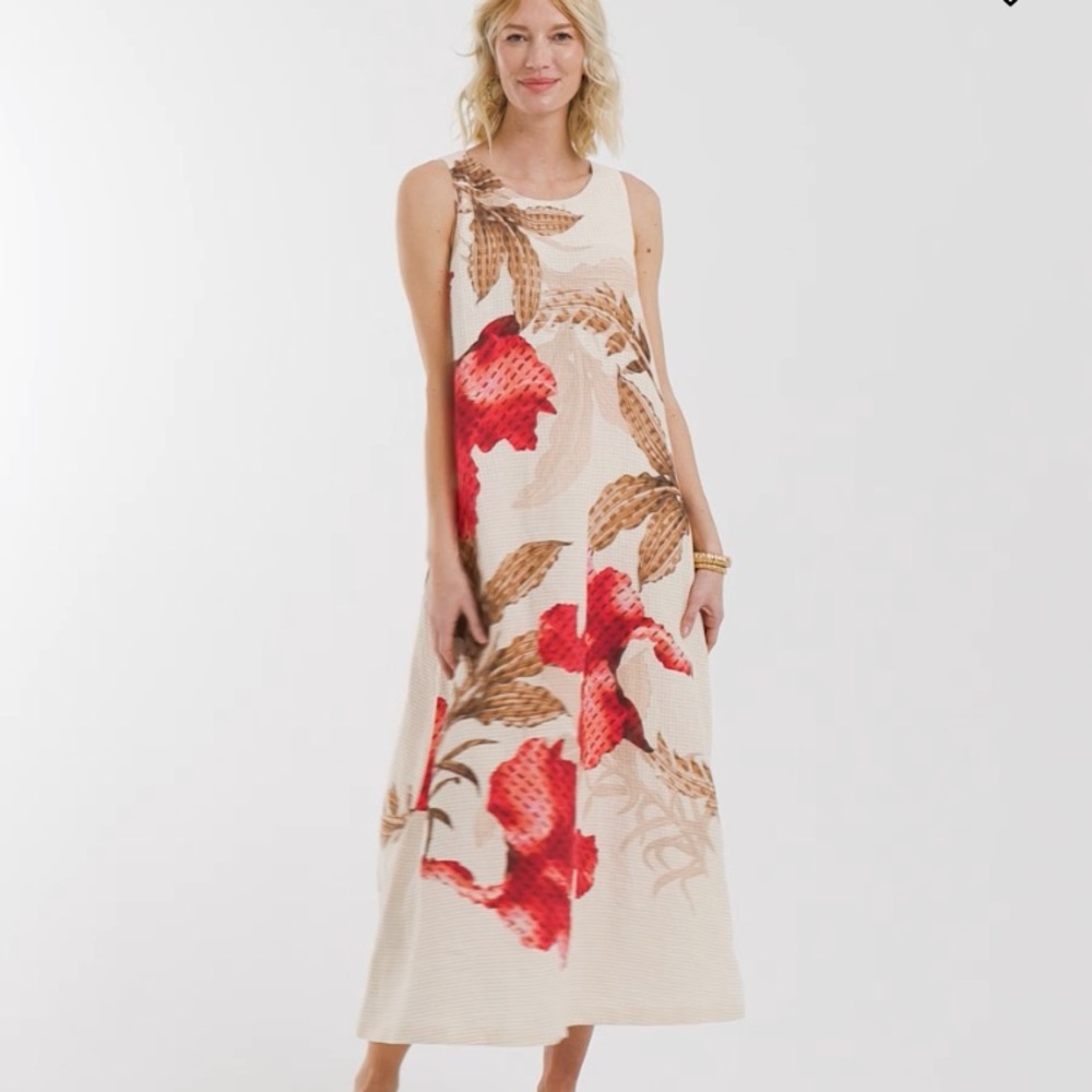 New w Tag: Chicos Floral Linen Maxi Dress with Pockets. Size US 8 - Picture 12 of 15